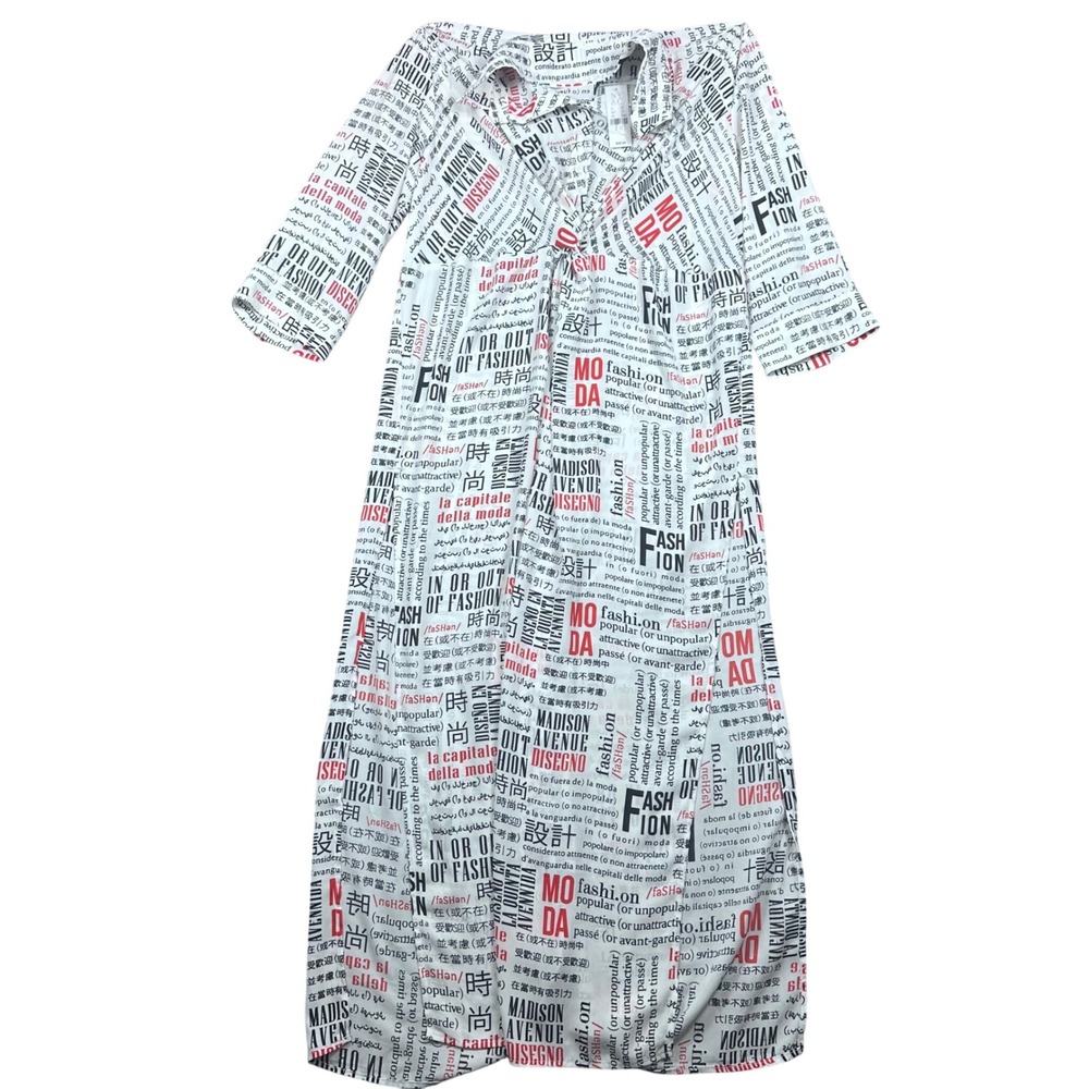 New York & Company Duster Womens L White Newsprint Graphic Longline Cardigan